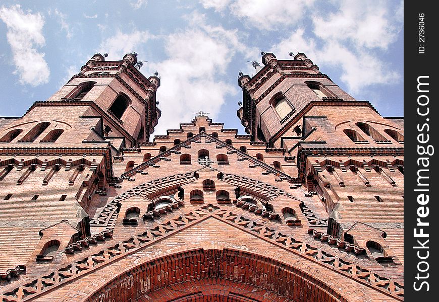 Two towers. old red church