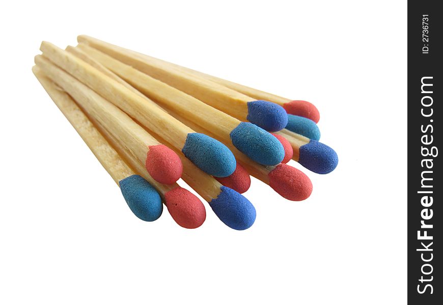 Group of red and blue matches, with selective focus. Group of red and blue matches, with selective focus.