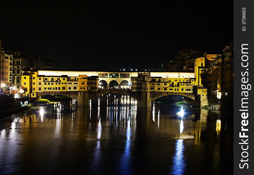 Florence's famous Ponte Vecchio at night