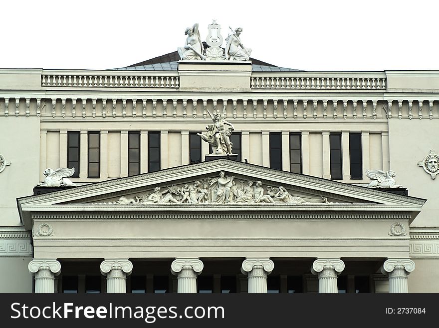 Fragment of opera house building with sculptures. Fragment of opera house building with sculptures