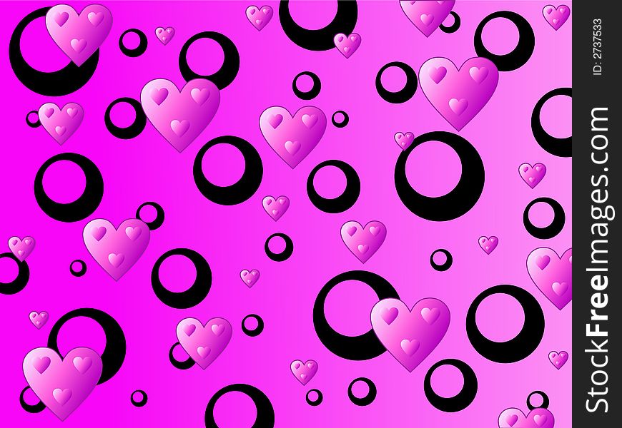 Pink Hearts and Black Circles Background. Pink Hearts and Black Circles Background