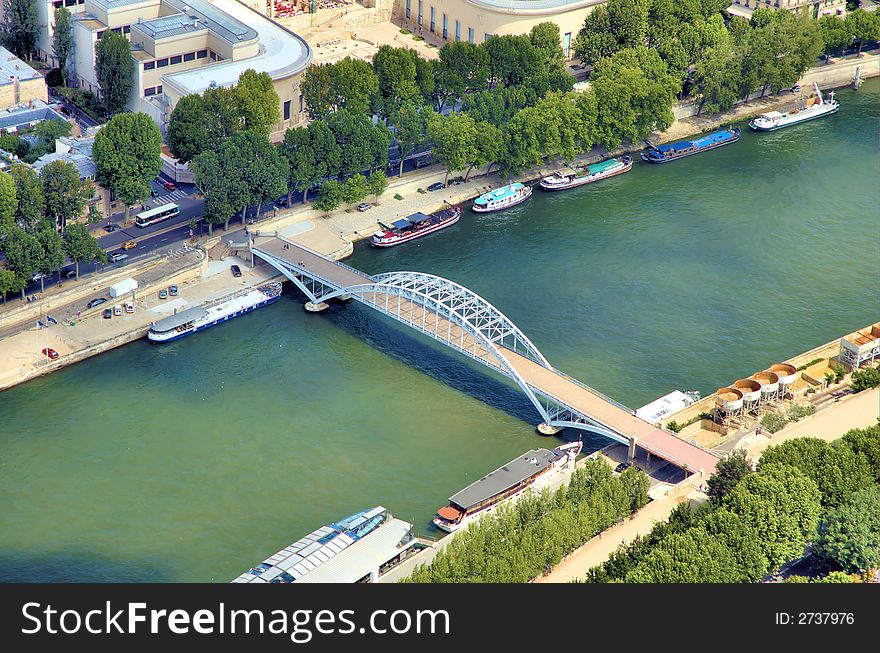 View from the Eiffel tower onto the Seine river in Paris. View from the Eiffel tower onto the Seine river in Paris