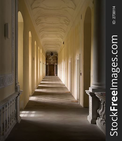 Long aisle in a german cloister. Long aisle in a german cloister