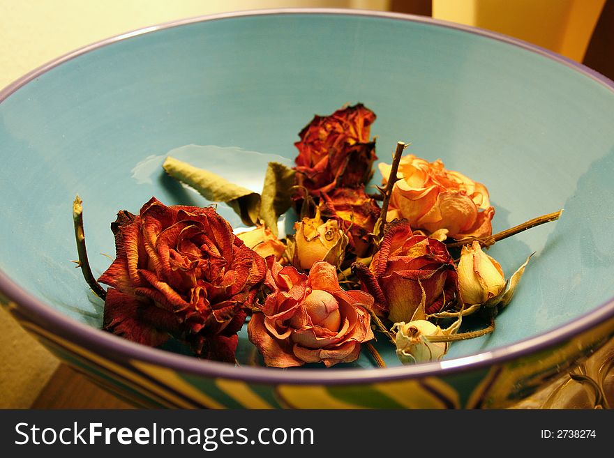 Dry roses in a bowl
