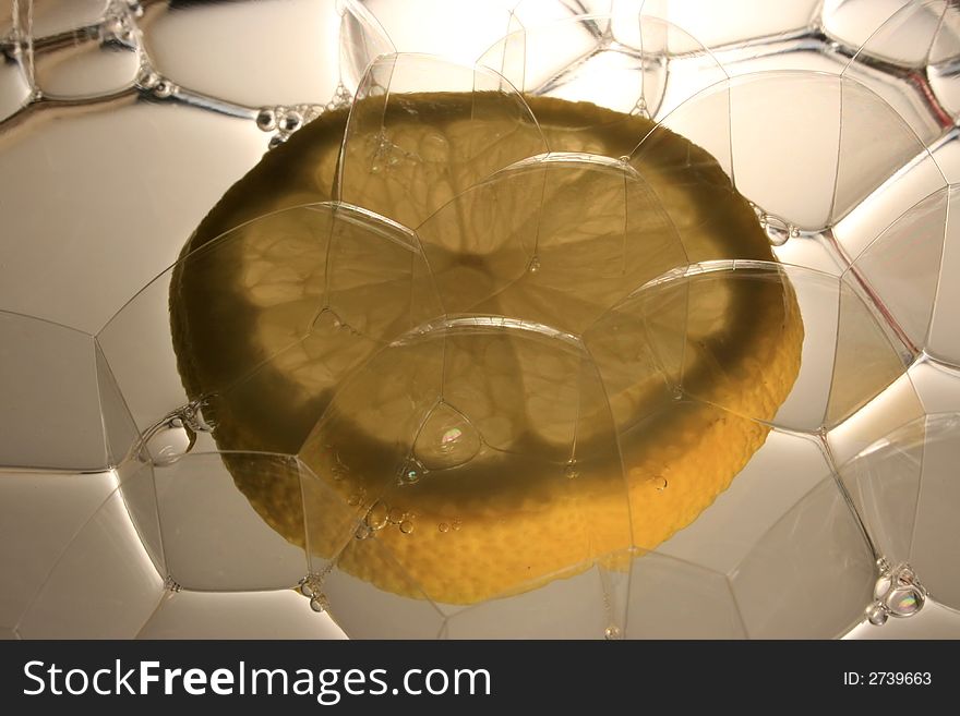 Lemon Slice Covered In Bubbles