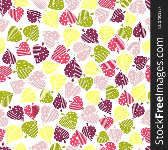 Seamless pattern with color leaves on a white background