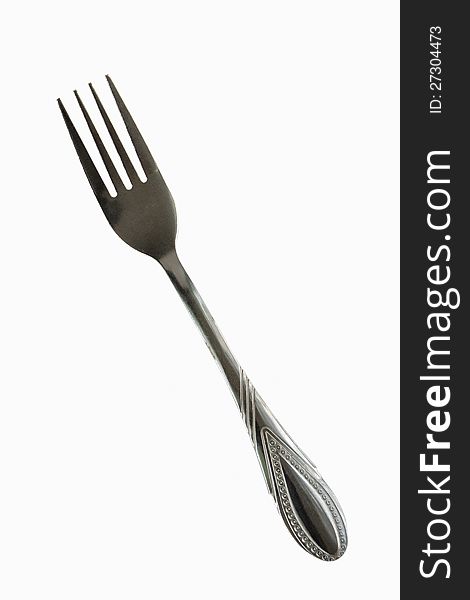 Steel fork on white background