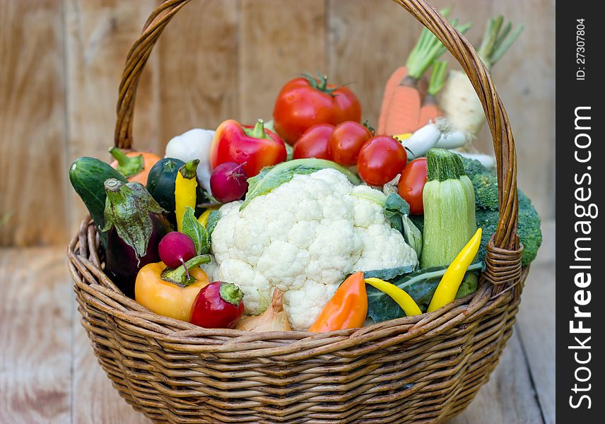 Vegetables in the wicker basket. Vegetables in the wicker basket
