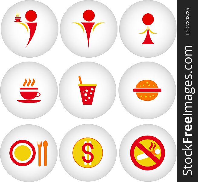 Cafe, bar, restaurant icon (set of 9). Vector