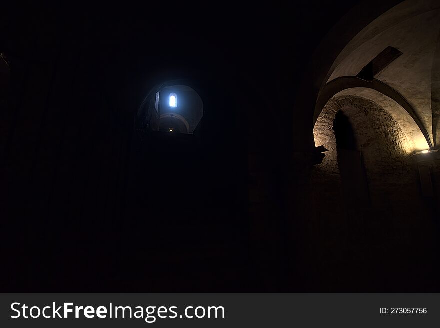 Staircase In A Crypt That Leads To The Main Nave Of A Church