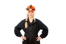 Builder Girl In A Helmet Royalty Free Stock Photography