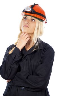Girl In A Helmet Thinking The Builder Royalty Free Stock Photos Girl In A Helmet Thinking The Builder Royalty Free Stock Photos