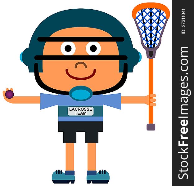 A cute illustration of a young man in lacrosse uniform and ready to play lacrosse game