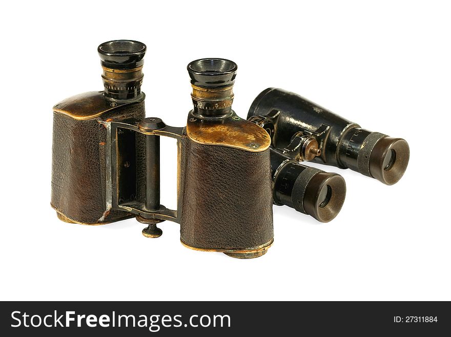 Old binoculars, optical instrument for observation at a distance. Old binoculars, optical instrument for observation at a distance