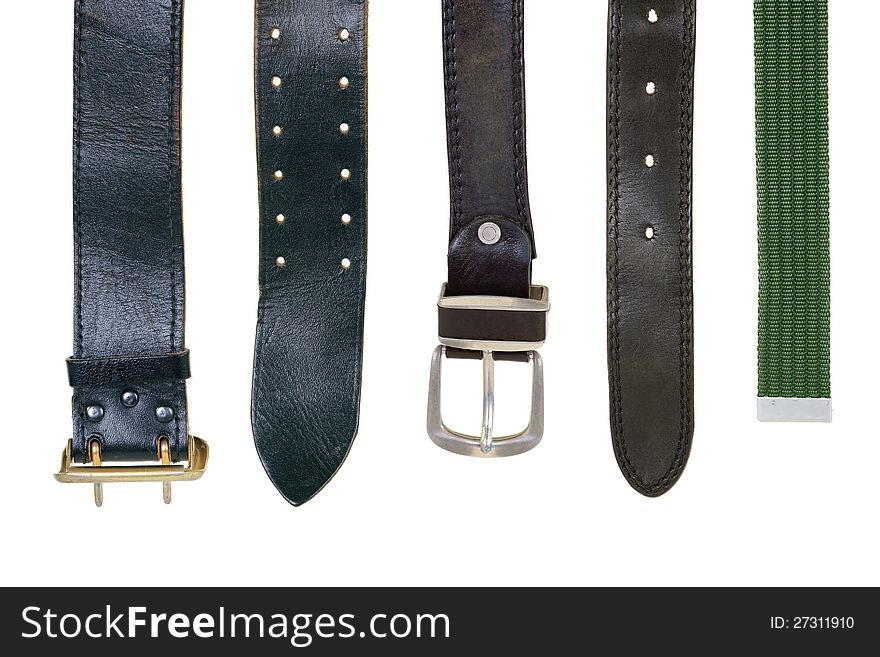 Leather straps on a white background. Fashion, Accessories. Leather straps on a white background. Fashion, Accessories