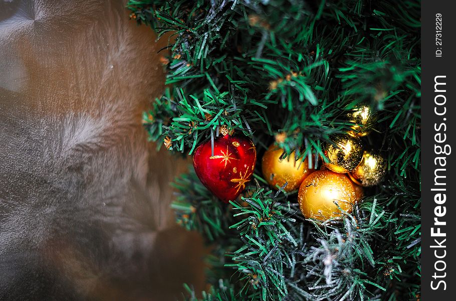 Christmas tree decorated with different beautiful toys. Christmas tree decorated with different beautiful toys