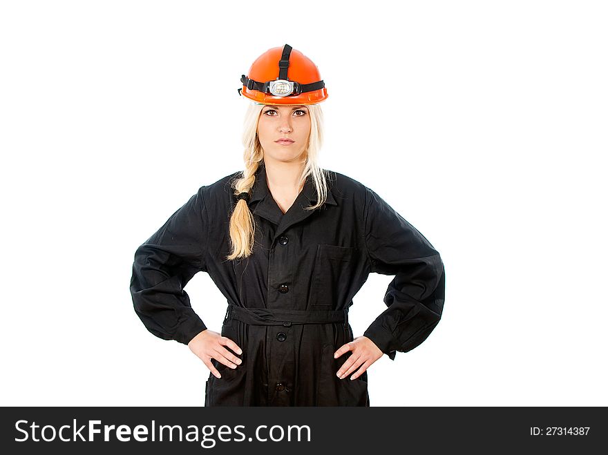 Builder girl in a helmet