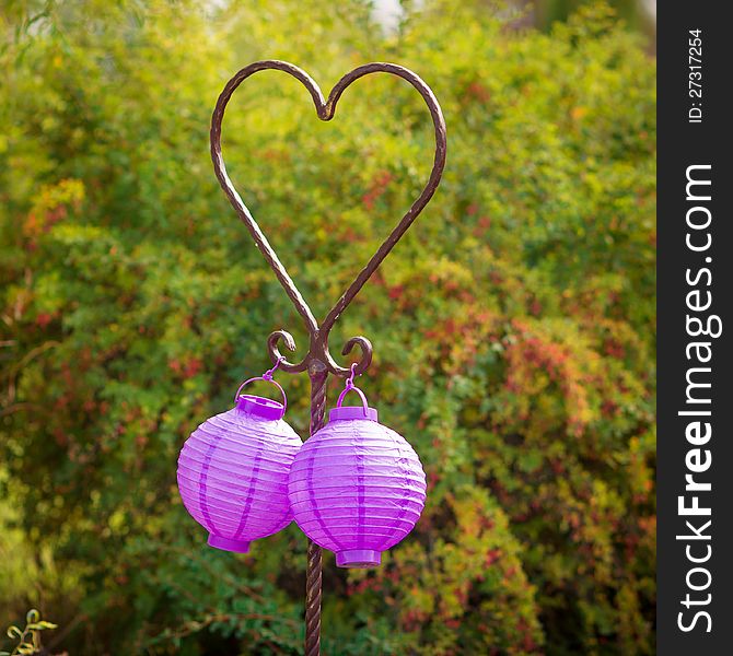 Heart sign and purple decor paper lanterns