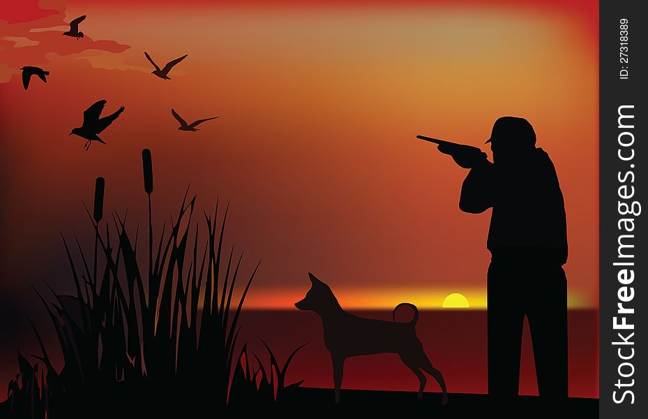 Shadow image of hunter with animals. Shadow image of hunter with animals