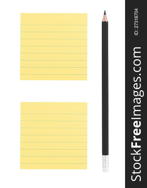 Sharp black pencil and two yellow lined post-it notes. Sharp black pencil and two yellow lined post-it notes