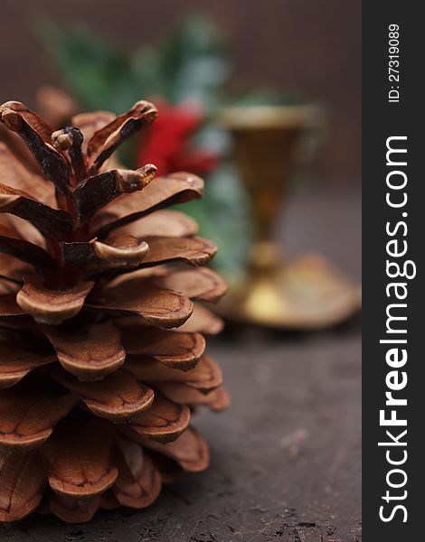 Christmas decoration with cones close-up