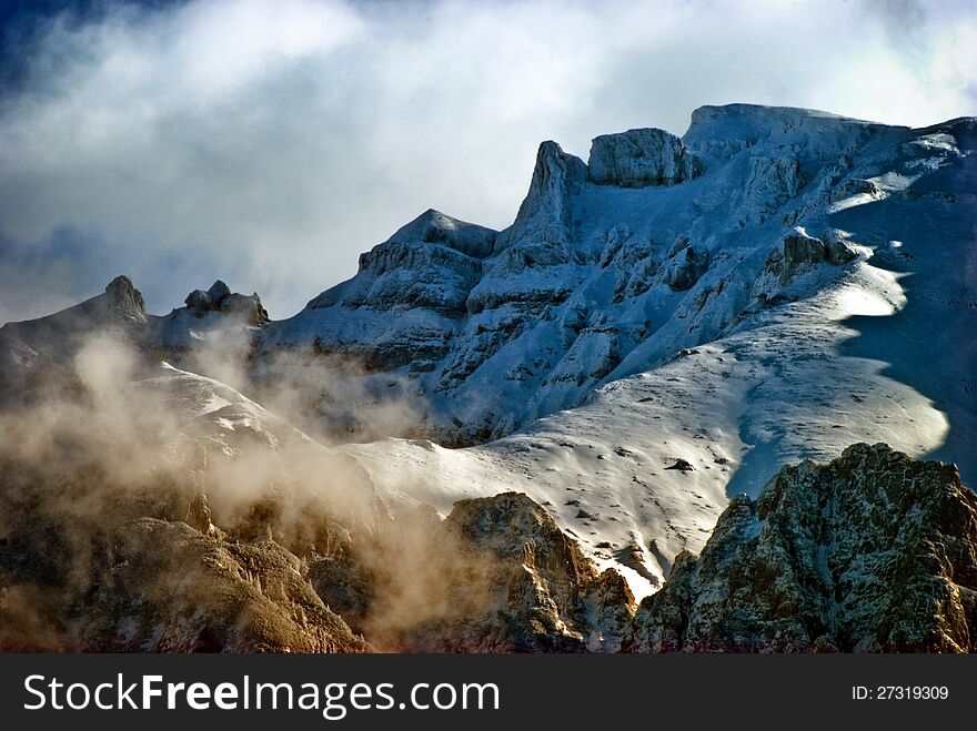 Beautiful snow capped mountain in Romania. Piatra Craiului.