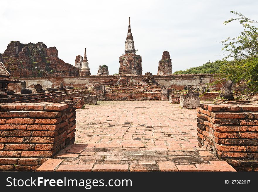 Ancient temple of Ayutthaya,  Wat Mahathat, Thailand.