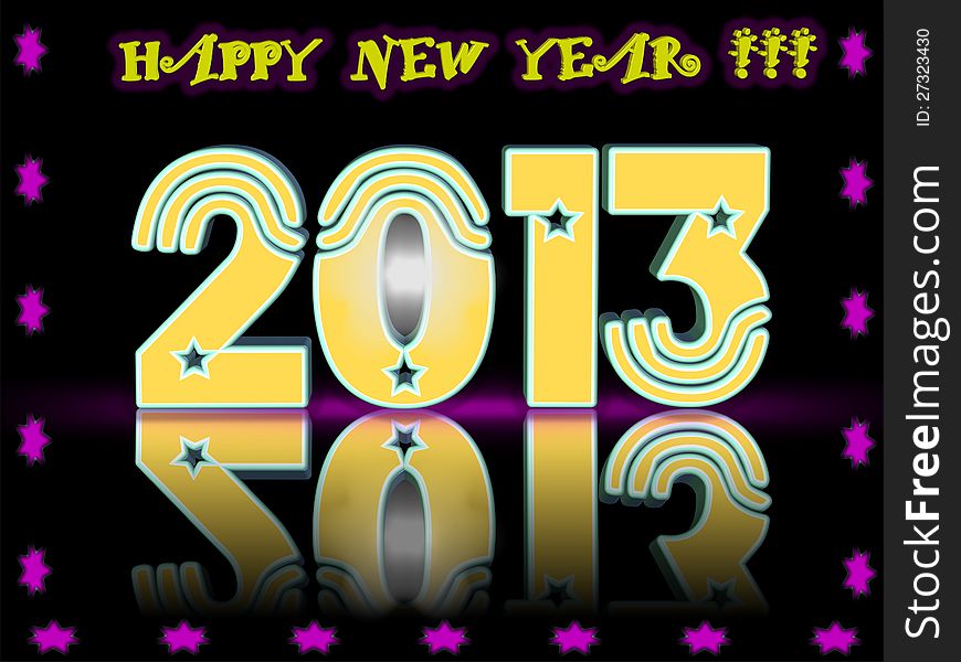 Happy New Year 2013 in 3D - the figures in yellow colors.