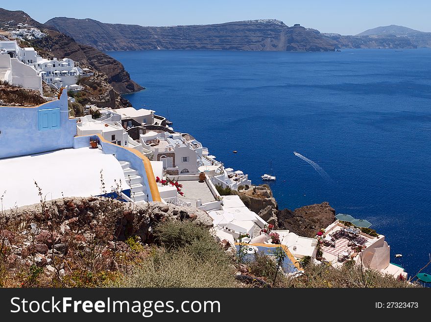 Idyllic view of Santorini. White architecture. Greece. Idyllic view of Santorini. White architecture. Greece.