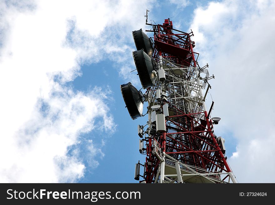 Big Telecommunication tower on blue sky. Big Telecommunication tower on blue sky
