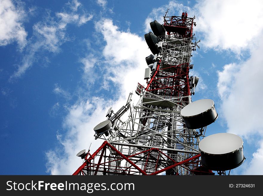 Big Telecommunication tower on blue sky. Big Telecommunication tower on blue sky