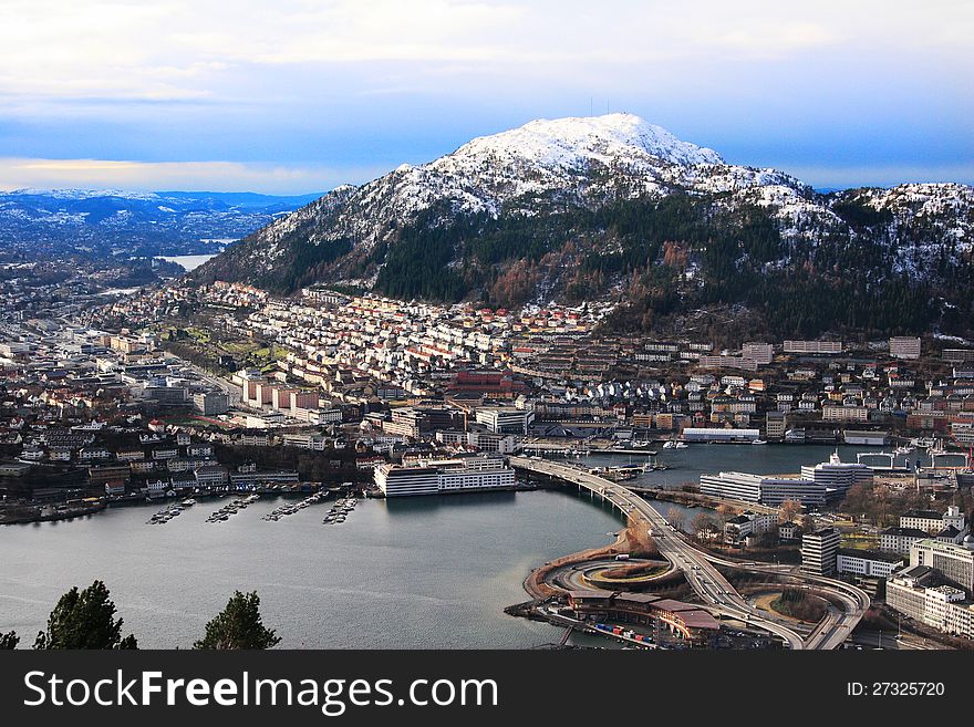Bird's eye view on Bergen, Norway. Bird's eye view on Bergen, Norway