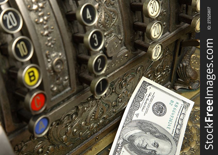 Old cash register with dollars. Old cash register with dollars