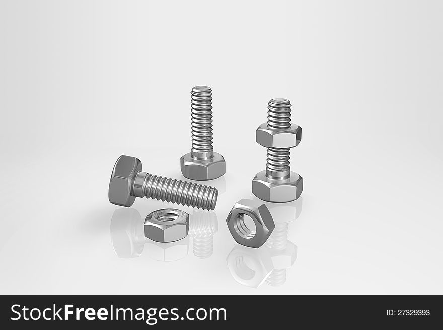 Bolts and nuts on a gray background