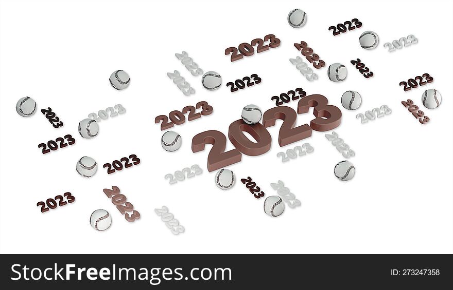 Lots of Baseball 2023 Designs with several Balls on a White Background