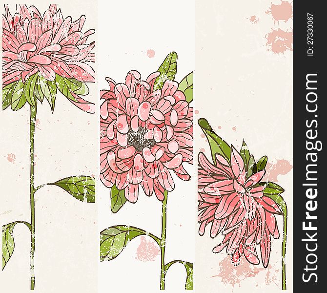 Background with hand drawn chrysanthemum and blots. EPS 10 vector illustration. All flowers available under clipping mask. Background with hand drawn chrysanthemum and blots. EPS 10 vector illustration. All flowers available under clipping mask