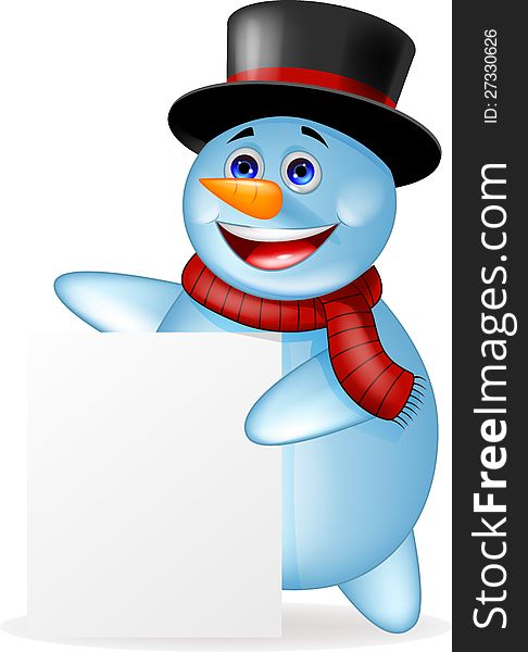 Snowman Cartoon With Blank Sign