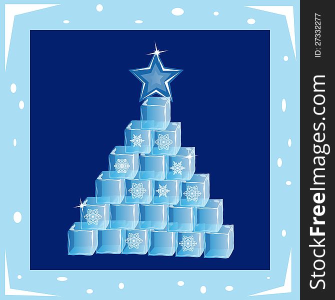 christmas tree of ice cubes on blue background.vector. christmas tree of ice cubes on blue background.vector