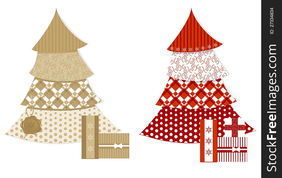 Ornamental paper and fabric christmas trees. Ornamental paper and fabric christmas trees.