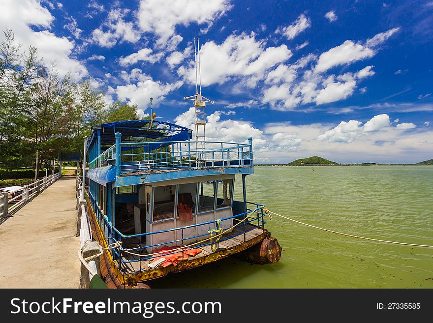 Old Boat And Concrete Bridge At Koh Yo Thailand