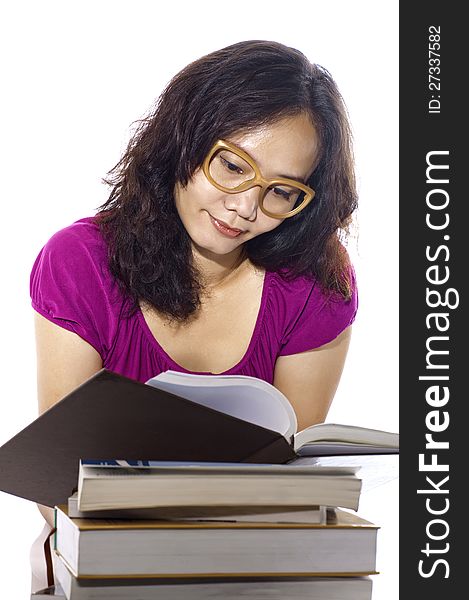 Asian college student study isolated over white background. Asian college student study isolated over white background