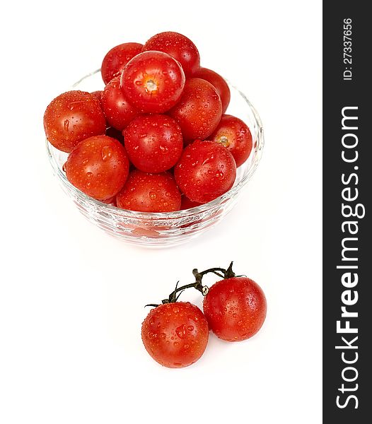 Cherry tomatoes in a glass bowl