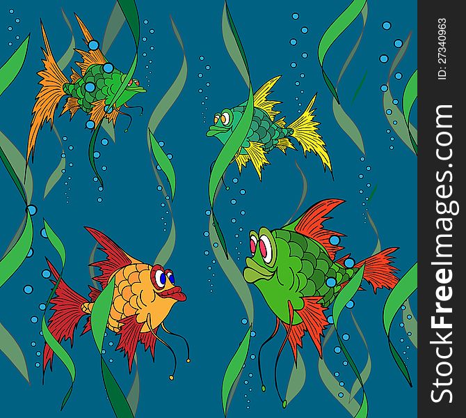 Fish in the sea. Vector illustration. Seamless texture. Fish in the sea. Vector illustration. Seamless texture.