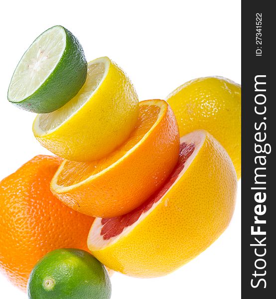 Citrus fruits isolated on white background