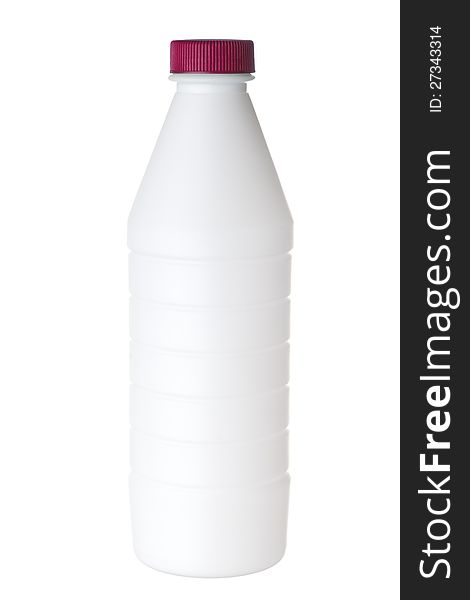 Bottle Of Milk With A Red Cap Isolated On White