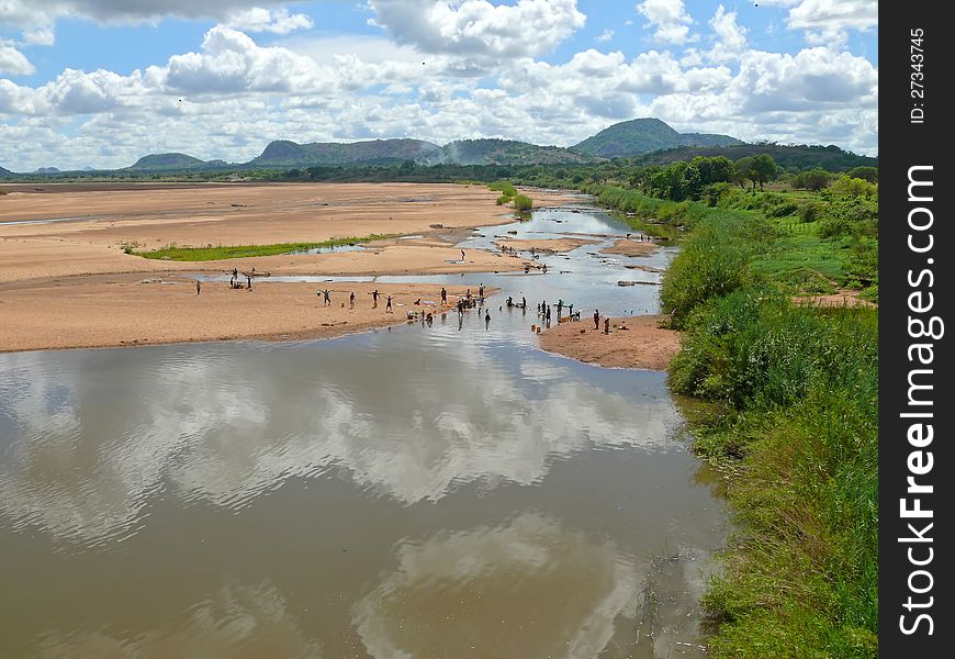 Africa. Mozambique. Prospect of river with washing people.