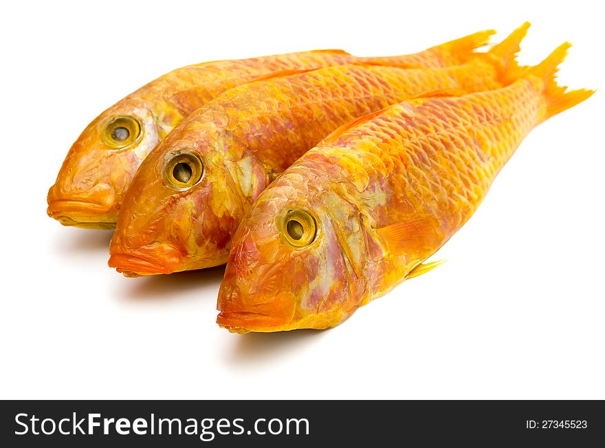 Smoked mullet on a white background. Smoked mullet on a white background