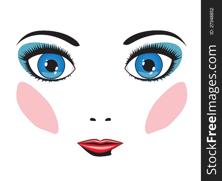 Illustration of abstract girl face with blue eyes.