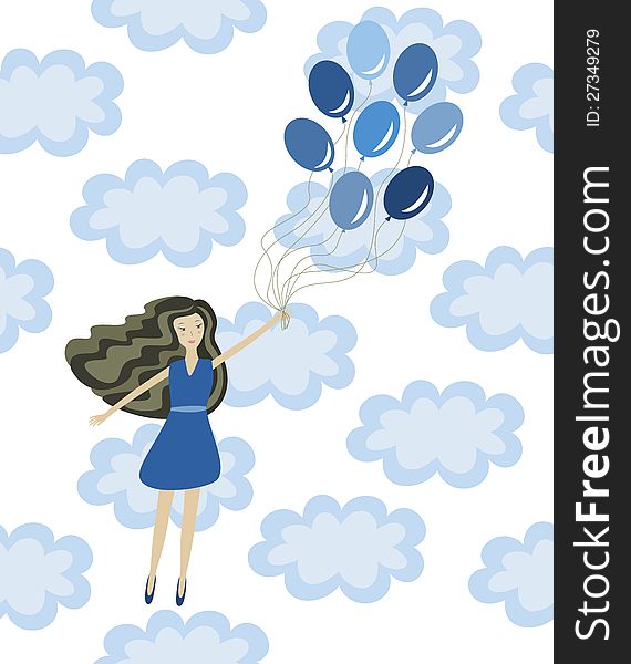 Girl with balloons, vector illustration