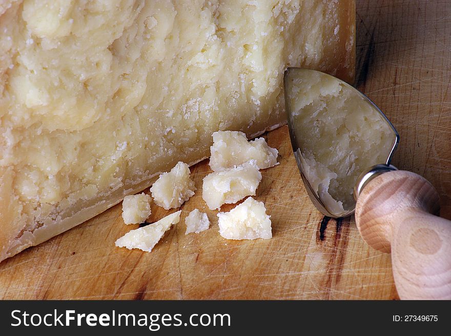 Pecorino cheese and slivers with a knife eating, tasting, cheese, slivers of pecorino